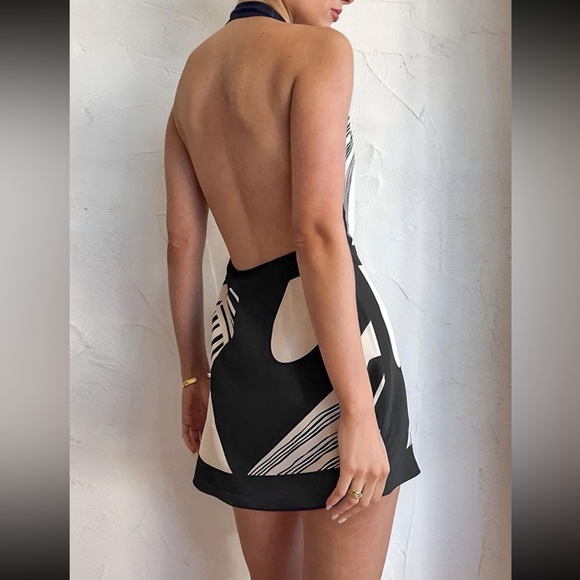 Halter Belted Short Dress - GREEN DRESS ONLY. Black shown just to show style - Picture 2 of 2